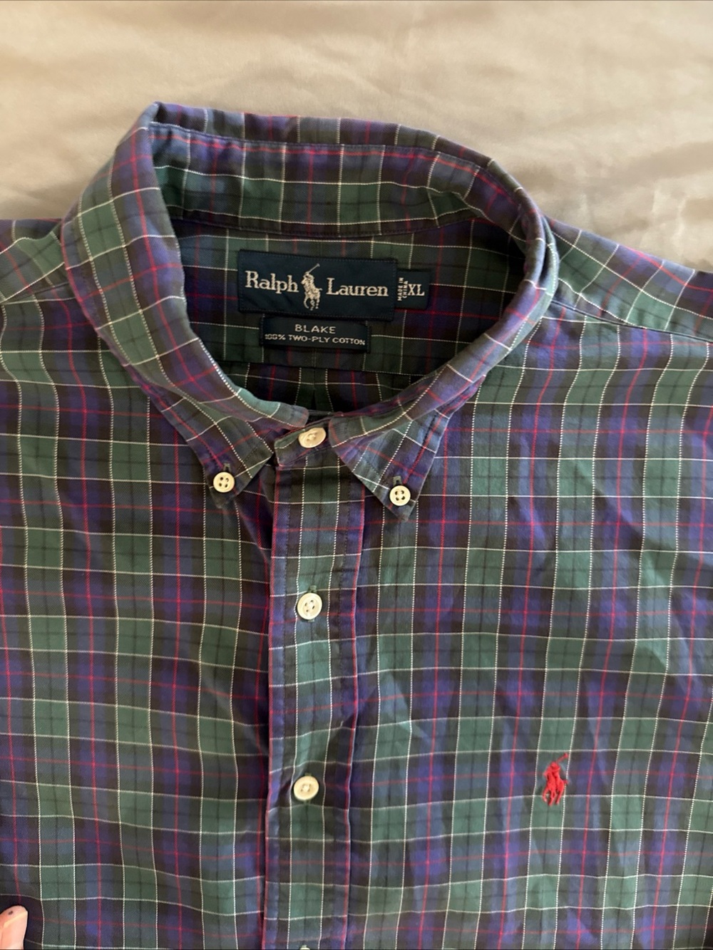Ralph Lauren Blake Green and Navy Plaid Button-Down Shirt